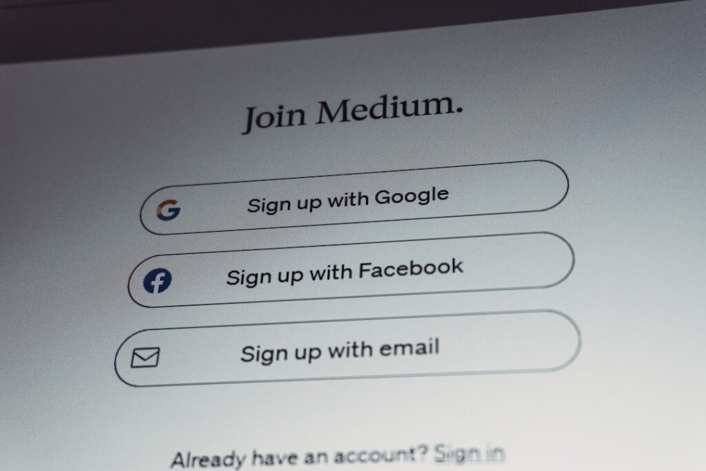 Online signup form interface showing registration options